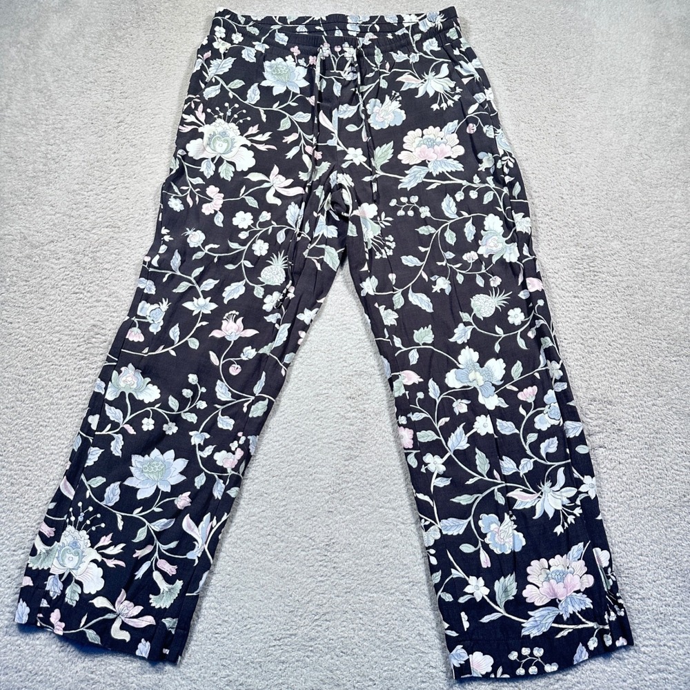 LOFT Petites Pastel Floral Print Gray Pants Women XSP Petite Wide Leg Drawstring